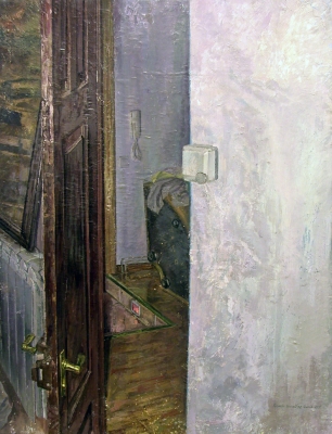 Ricardo González García, pintura realista, escena interior habitación con puerta, 2004