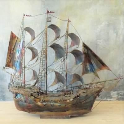 Barco vintage de metal hecho a mano, 1940 - 1950