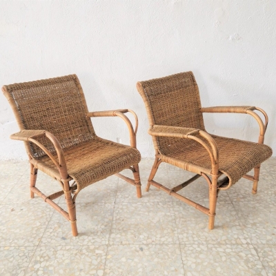 Dos sillones vintage de mimbre y bambú, Alemania, 1930 - 1940