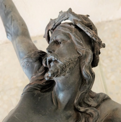 Figura de pared de gran tamaño de Jesucristo de estaño, 1880 - 1900