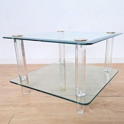 Mesa auxiliar de cristal, estilo Hollywood Regency, 1970 - 1975