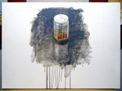 Pintura bodegón realista con bote de cristal Alessandro Taiana