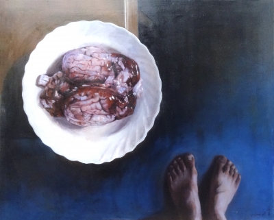 Chao Chen Huang, óleo sobre lienzo, bodegón con cerebro, 2007