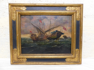 Batalla naval, óleo sobre tela