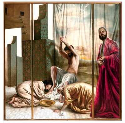 Jesús Herrera Martínez, pintura contemporánea, escena bíblica, pan de oro,  2005