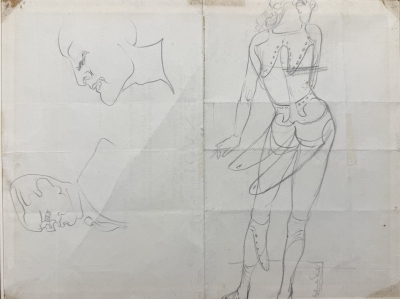 Salvador Dalí, Étude d’une figure de mode pour The American Weekly, 1935, lápiz sobre papel