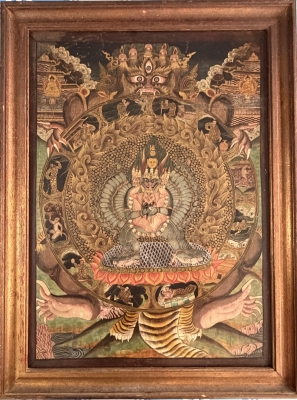 Antigua Thangka Tibetana Bhavachakra, rueda de la vida, Yama y Samsara, Tibet, 1920 aprox.