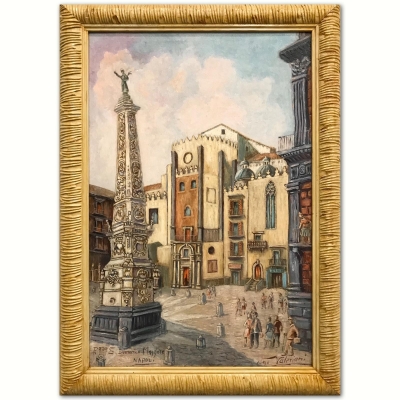 “Piazza S.Domenico Maggiore a Napoli”, Luciano Valeriani (1932-2007), 1991