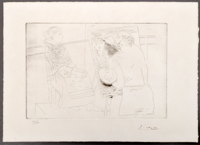 Pablo Picasso, Peintre chauve devant son Chevalet, punta seca, 1927, firma apostillada