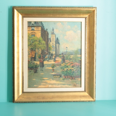 Louis Eugène Bailly (atribuido), Mercado de flores en Ouchy, 1922