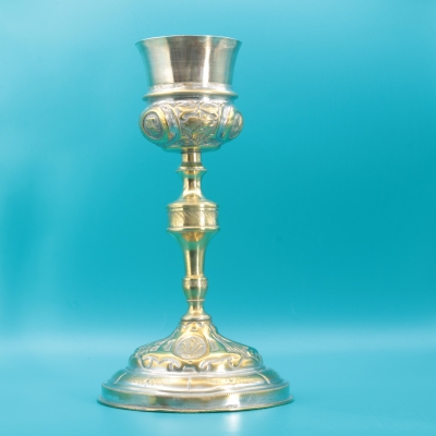 Cáliz litúrgico probablemente español en plata sobredorada, hacia 1880–1910