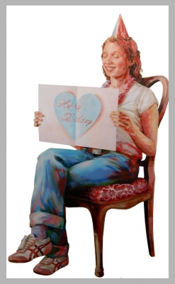 Samuel Salcedo, pintura contemporánea expresionista, mujer cumpleaños, 2006