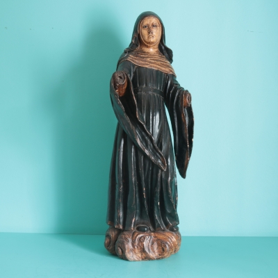 Santa Rita de Casia antigua en madera de castaño policromada, hacia 1800-1840