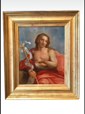 Óleo sobre cobre, San Juan Bautista, escuela italiana, siglo XVIII