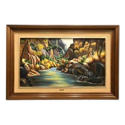 ”Paisaje Rocoso con Río en Otoño”, Matilde Alba Minondo (Granada), años 80-90 del siglo XX