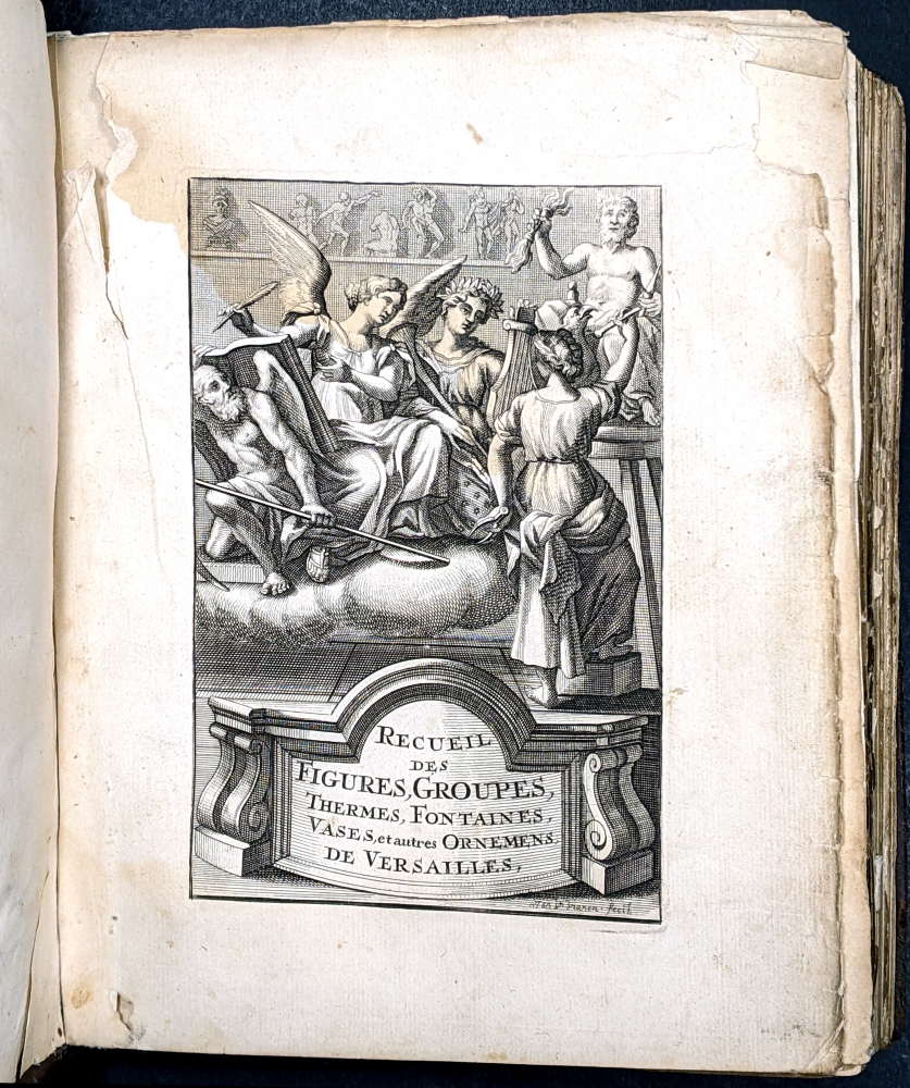 El palacio de Versalles Recueil des statues, groupes, fontaines, termes, vases et autres magnifiques ornemens du Chateau & Parc de versailles : avec les explications en François, Latin, Italien et Hollandois. La Haye : Au dépens de la Compagnie, 1723
