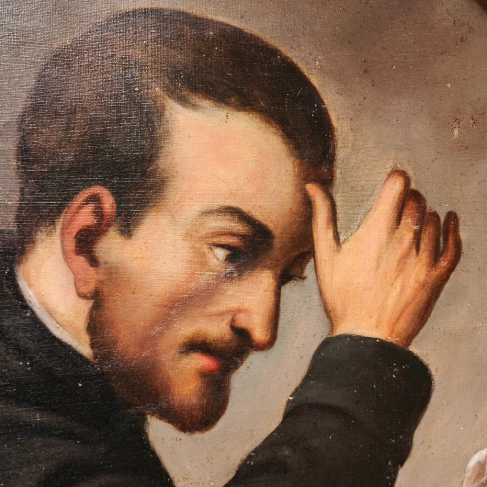 Óleo sobre lienzo, Juan Francisco Régis enseñando el signo de la cruz a los pobres