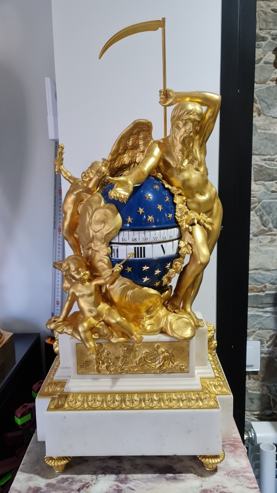 Reloj de sobremesa Luis XVI, Cercles Tournant, en bronce dorado ormolu y mármol, siglo XIX