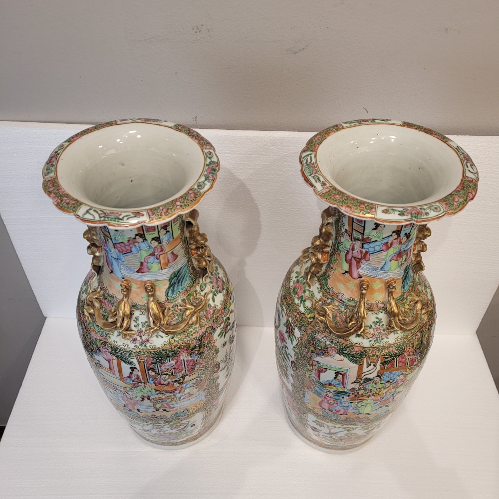 Pareja de jarrones de porcelana, Familia Rosa, Dinastía Qing, Cantón, China, siglo XIX