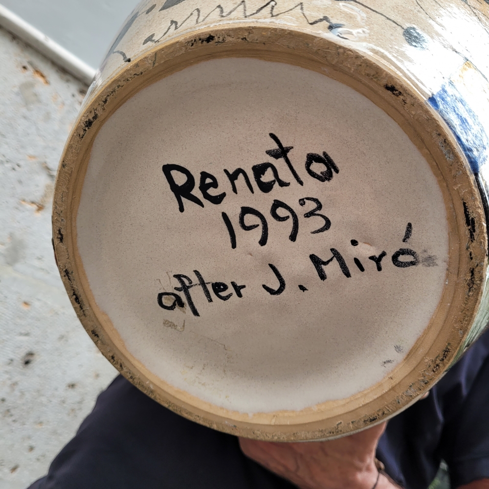 Jarrón “Miró”, cerámica vidriada, firmado Renata, España, 1993