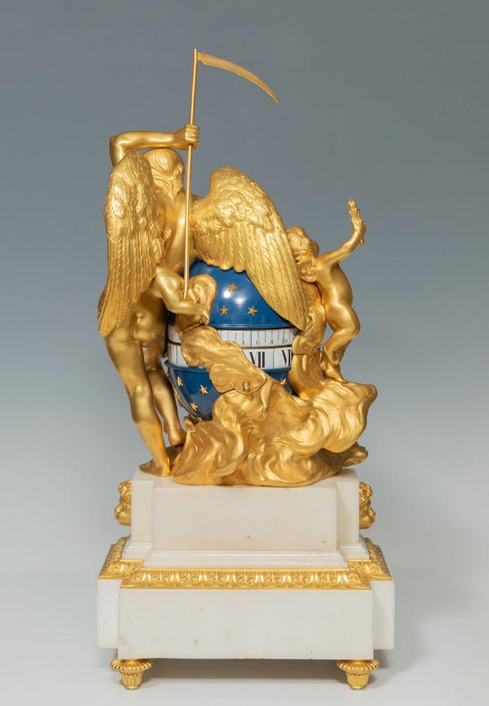 Reloj de sobremesa Luis XVI, Cercles Tournant, en bronce dorado ormolu y mármol, siglo XIX