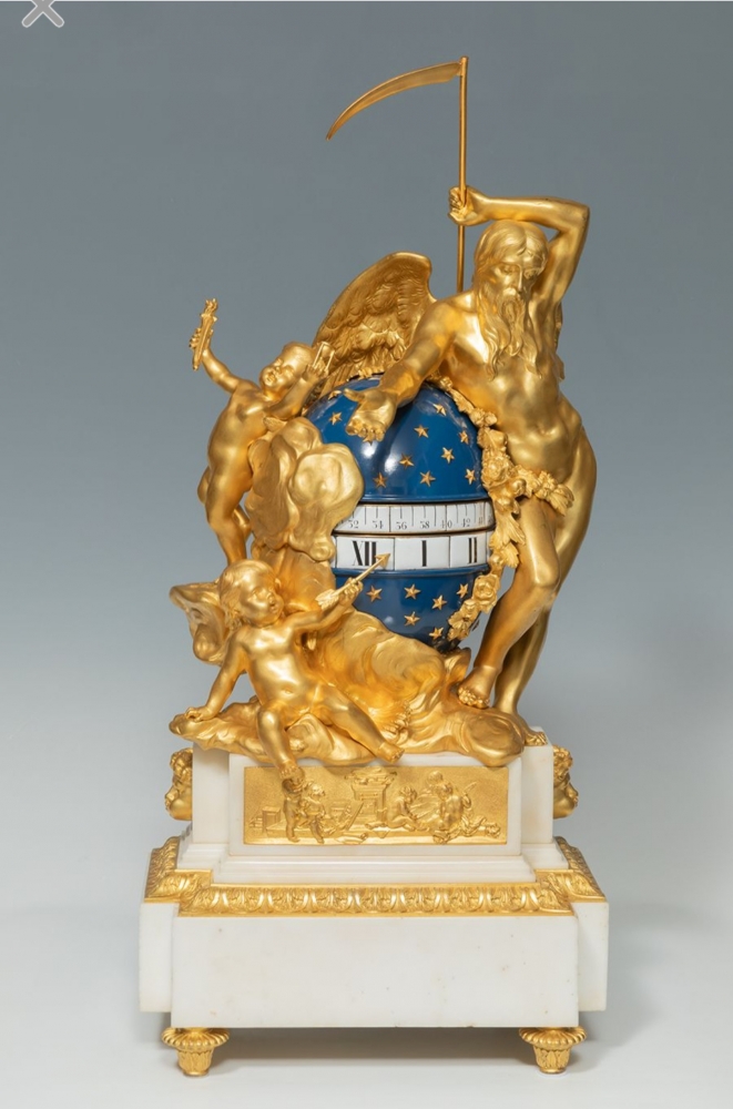 Reloj de sobremesa Luis XVI, Cercles Tournant, en bronce dorado ormolu y mármol, siglo XIX