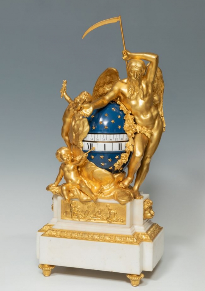 Reloj de sobremesa Luis XVI, Cercles Tournant, en bronce dorado ormolu y mármol, siglo XIX