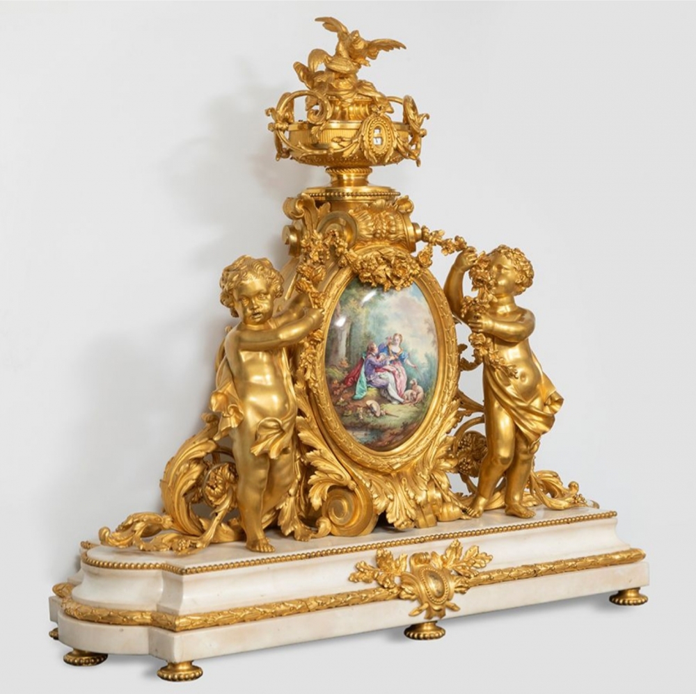 Reloj de sobremesa francés, ”Tournant”, estilo Luis XV, Napoleón IlI, París, 1855