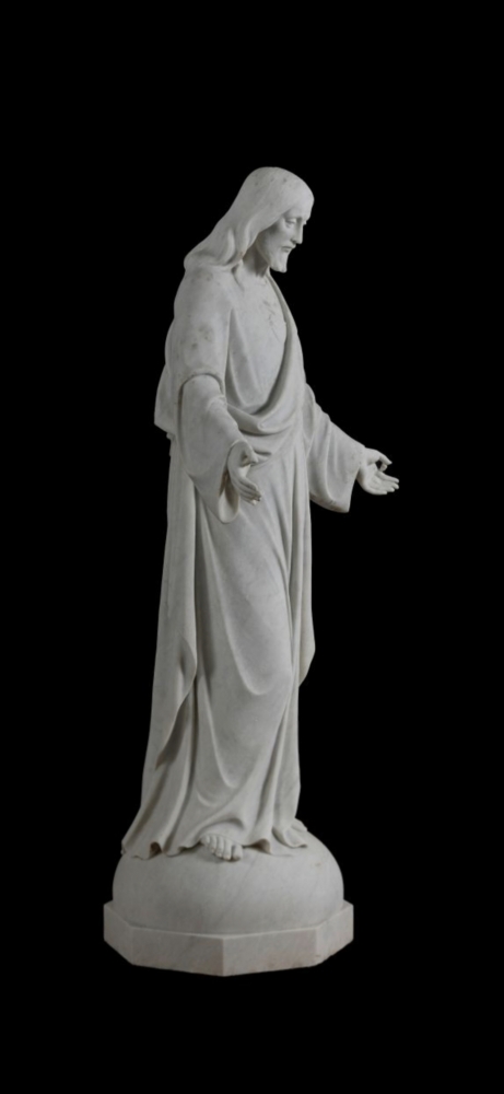 Escultura italiana de mármol blanco del siglo XIX del Sagrado Corazón de Jesús