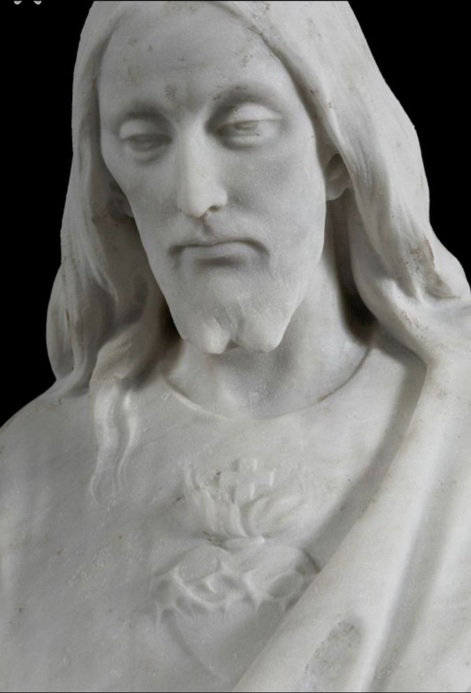 Escultura italiana de mármol blanco del siglo XIX del Sagrado Corazón de Jesús