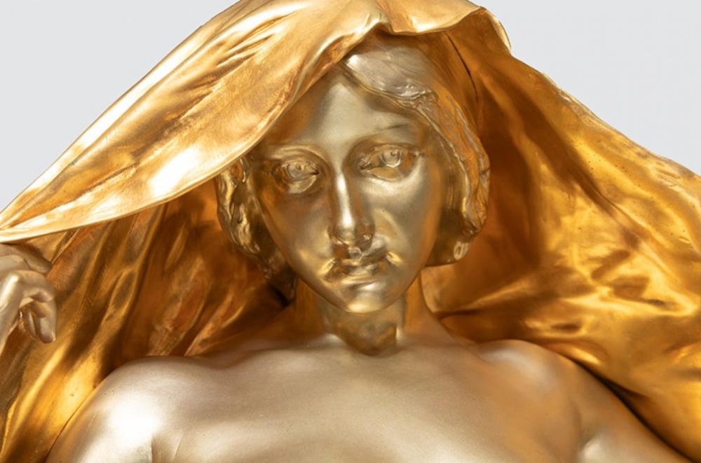Louis-Ernest Barrias, escultura francesa en bronce dorado, siglo XIX
