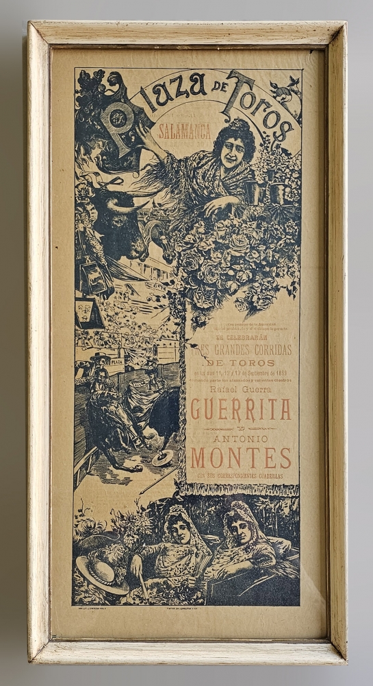 Cartel de toros de 1899, Salamanca (Guerrita y Antonio Montes), doble cara enmarcado con cristal