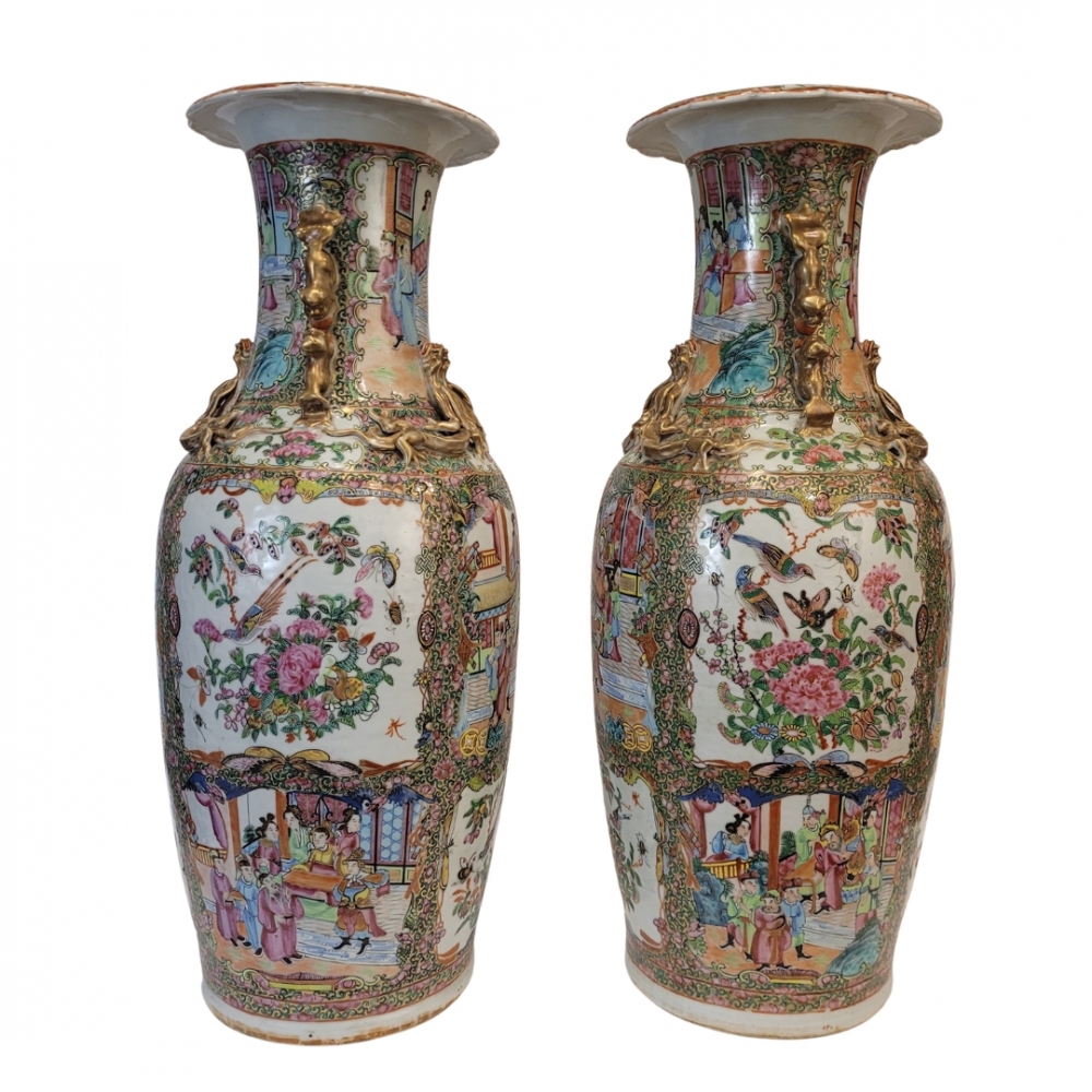 Pareja de jarrones de porcelana, Familia Rosa, Dinastía Qing, Cantón, China, siglo XIX