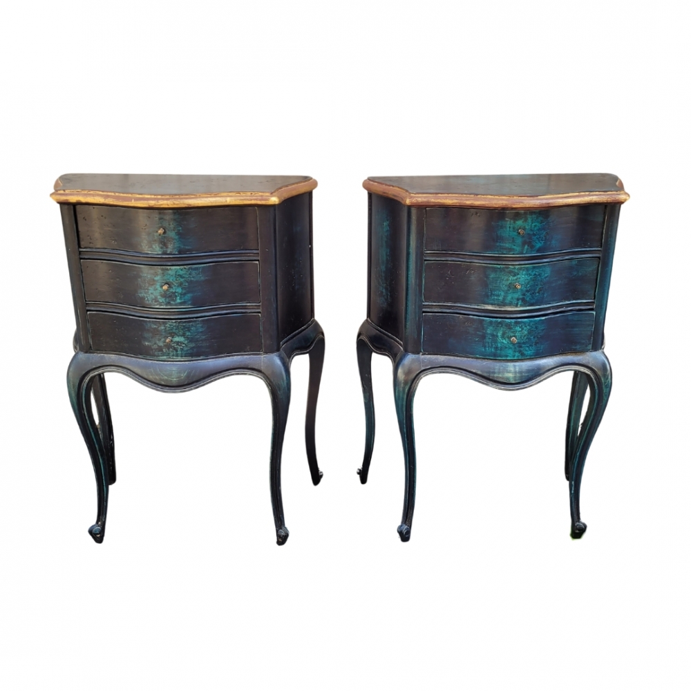 Pareja de cómodas galveadas, madera ebonizada, Francia, siglo XX