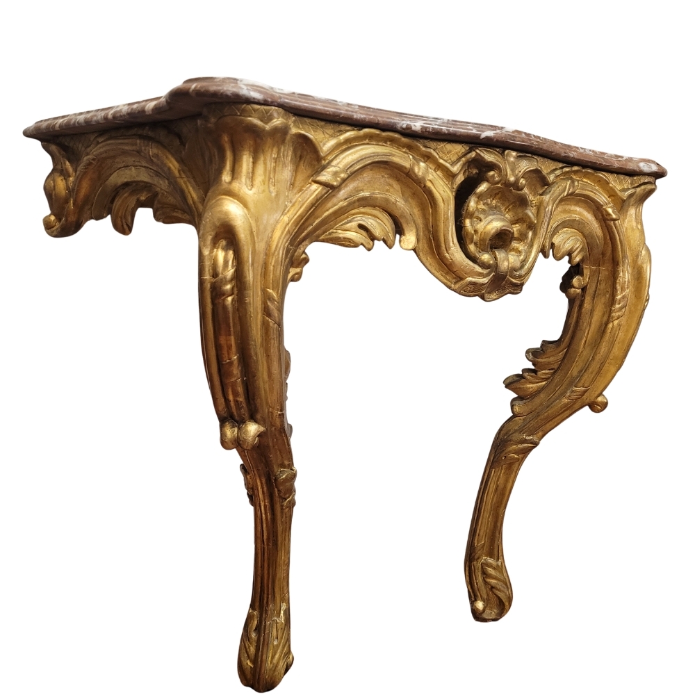 Consola de apoyo / de pared, madera tallada y dorada, Luis XV, Francia, siglo XVIII