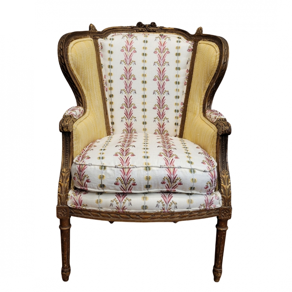 Sillón corbeille en madera, tapizado Pierre Frey, Luis XVI, Francia, circa 1820