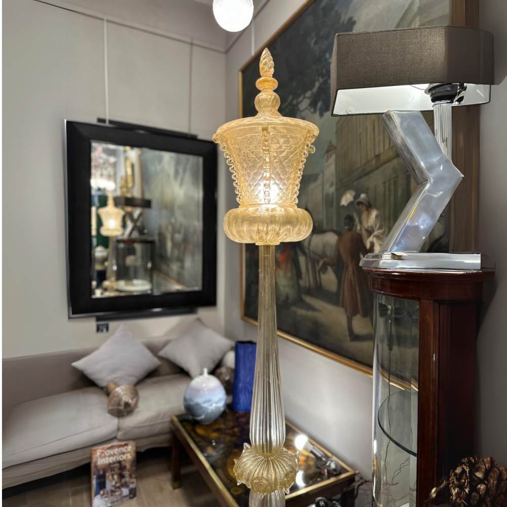 Lámpara de pie, cristal de Murano y polvo de oro, Barovier & Toso, Italia, años 50