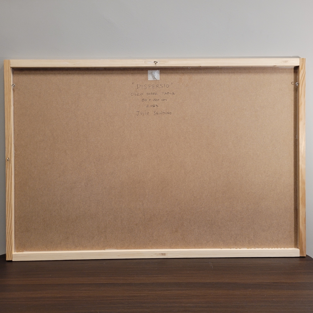 Julio Sendino, “Dispersio”, óleo sobre tabla, 2023