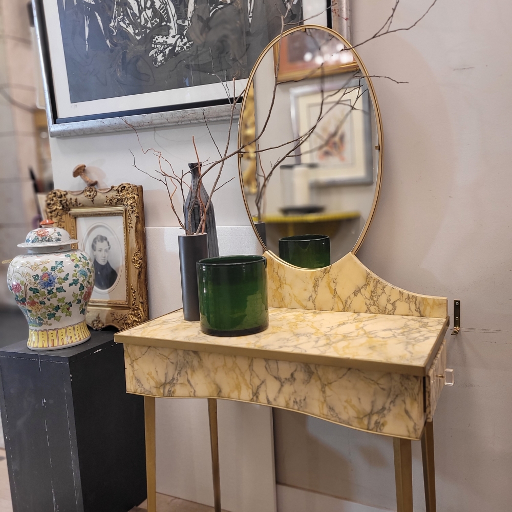 Tocador art déco, pergamino, mid-century, Italia, años 50