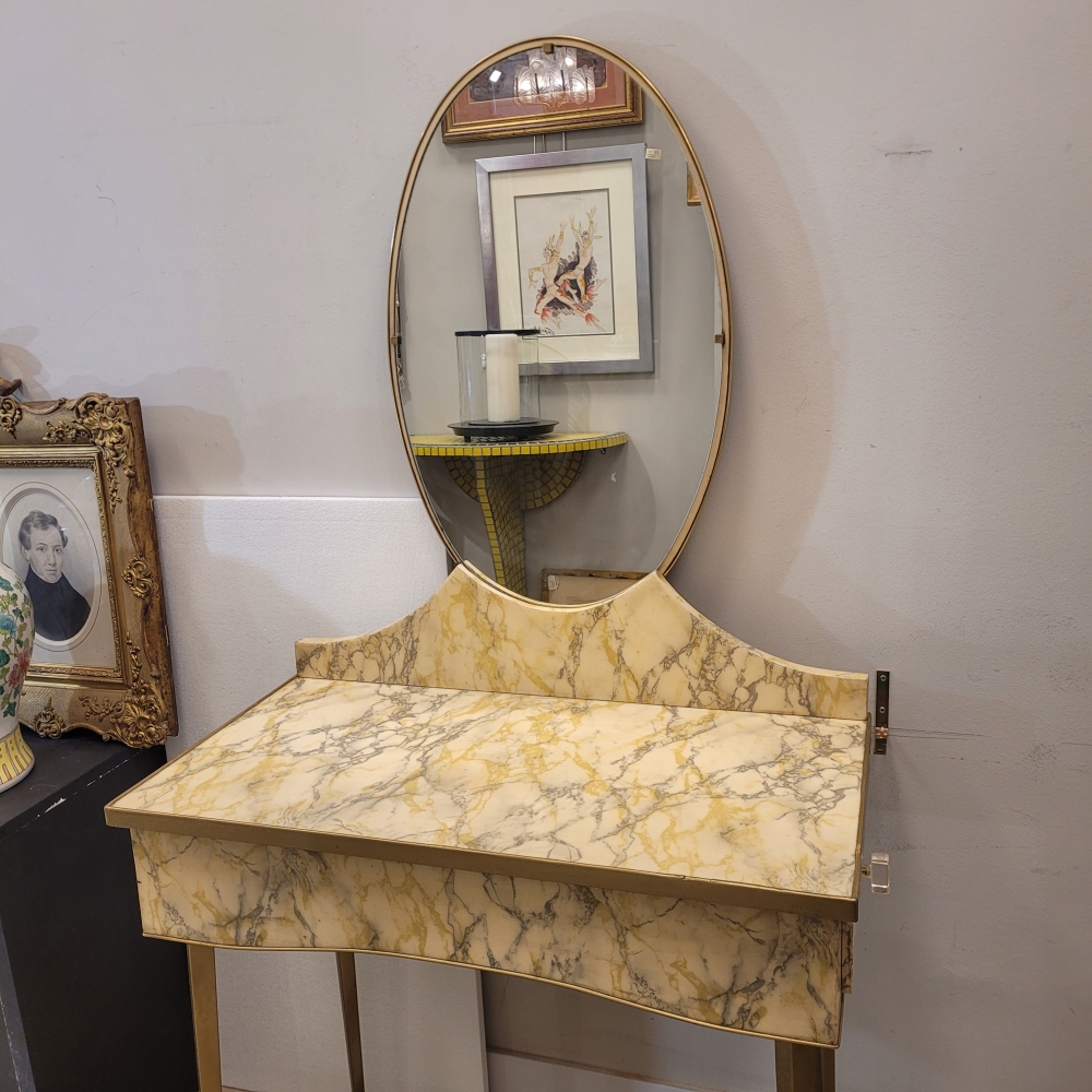 Tocador art déco, pergamino, mid-century, Italia, años 50