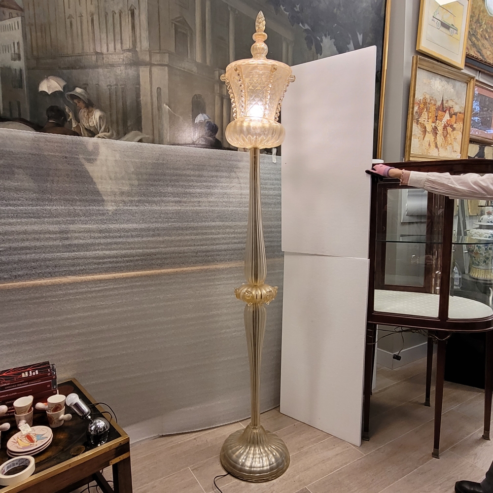Lámpara de pie, cristal de Murano y polvo de oro, Barovier & Toso, Italia, años 50