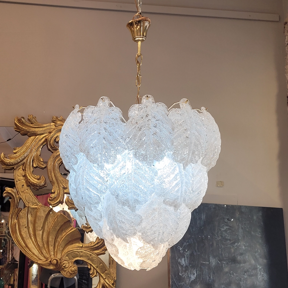 Lámpara de techo / chandelier, Mazzega, cristal de murano y metal, Italia, años 60-70