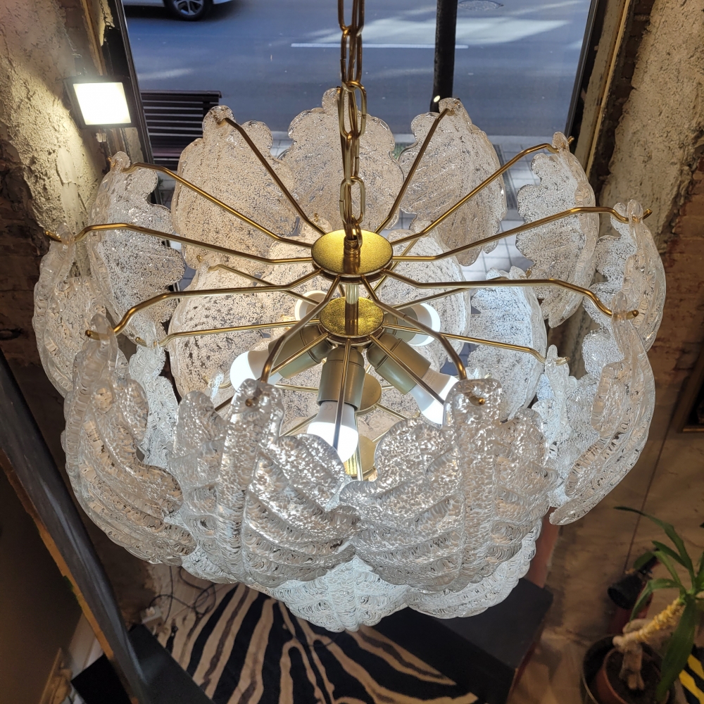 Lámpara de techo / chandelier, Mazzega, cristal de murano y metal, Italia, años 60-70