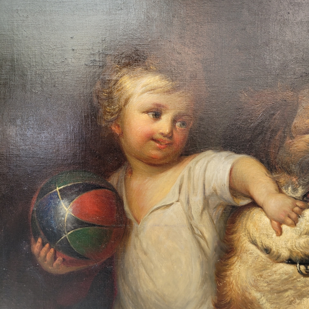 Retrato infantil “Niño con perro”, escuela francesa, siglo XIX