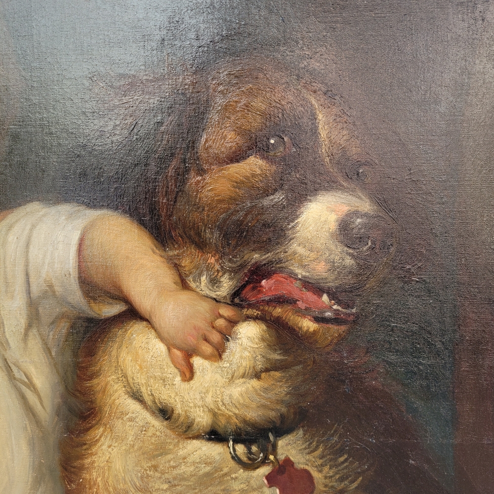 Retrato infantil “Niño con perro”, escuela francesa, siglo XIX