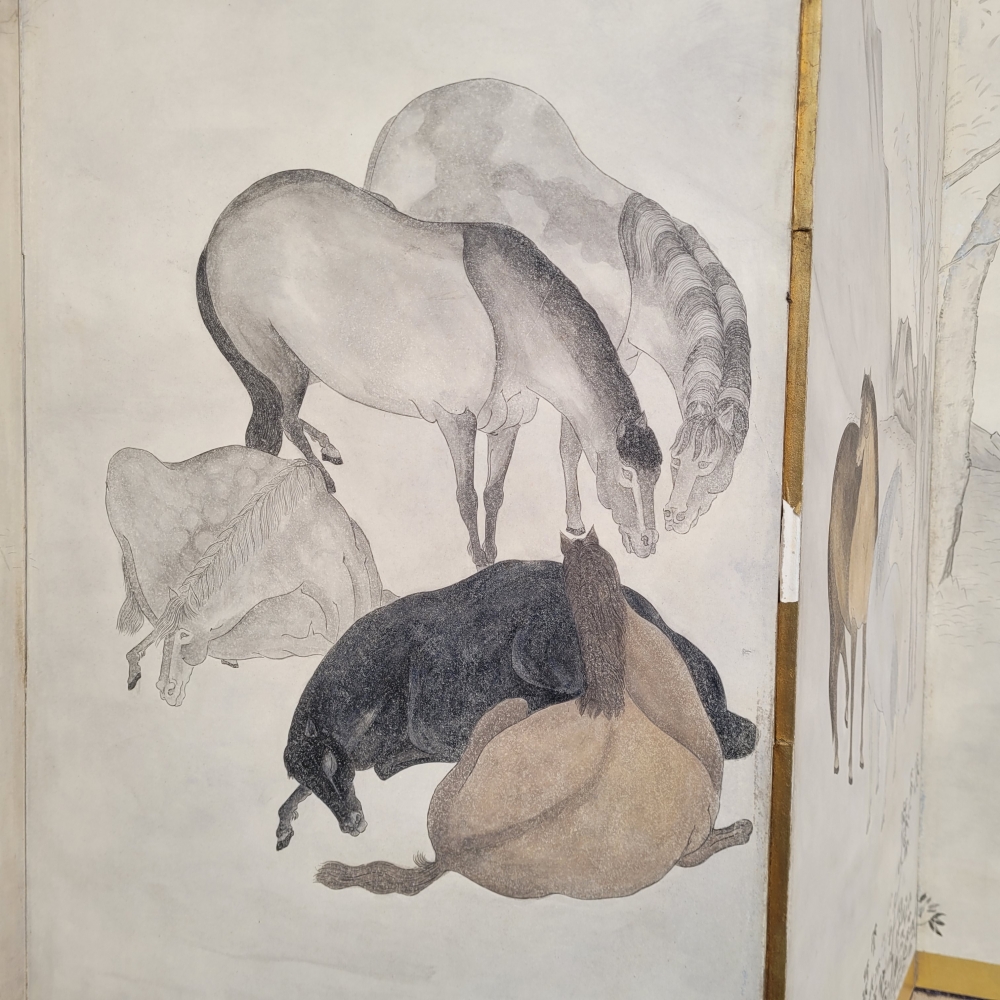 Biombo Byôbu “Caballos salvajes”, Escuela Kano, periodo Edo, Japón, siglo XIX