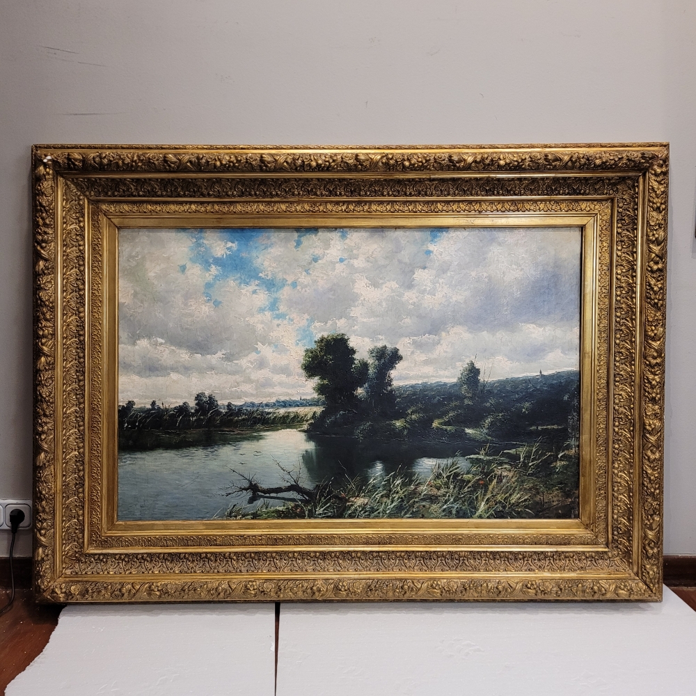 Antonio Cánovas del Castillo y Vallejo, “Paisaje fluvial”, firmado Vascano, España, principios del siglo XX
