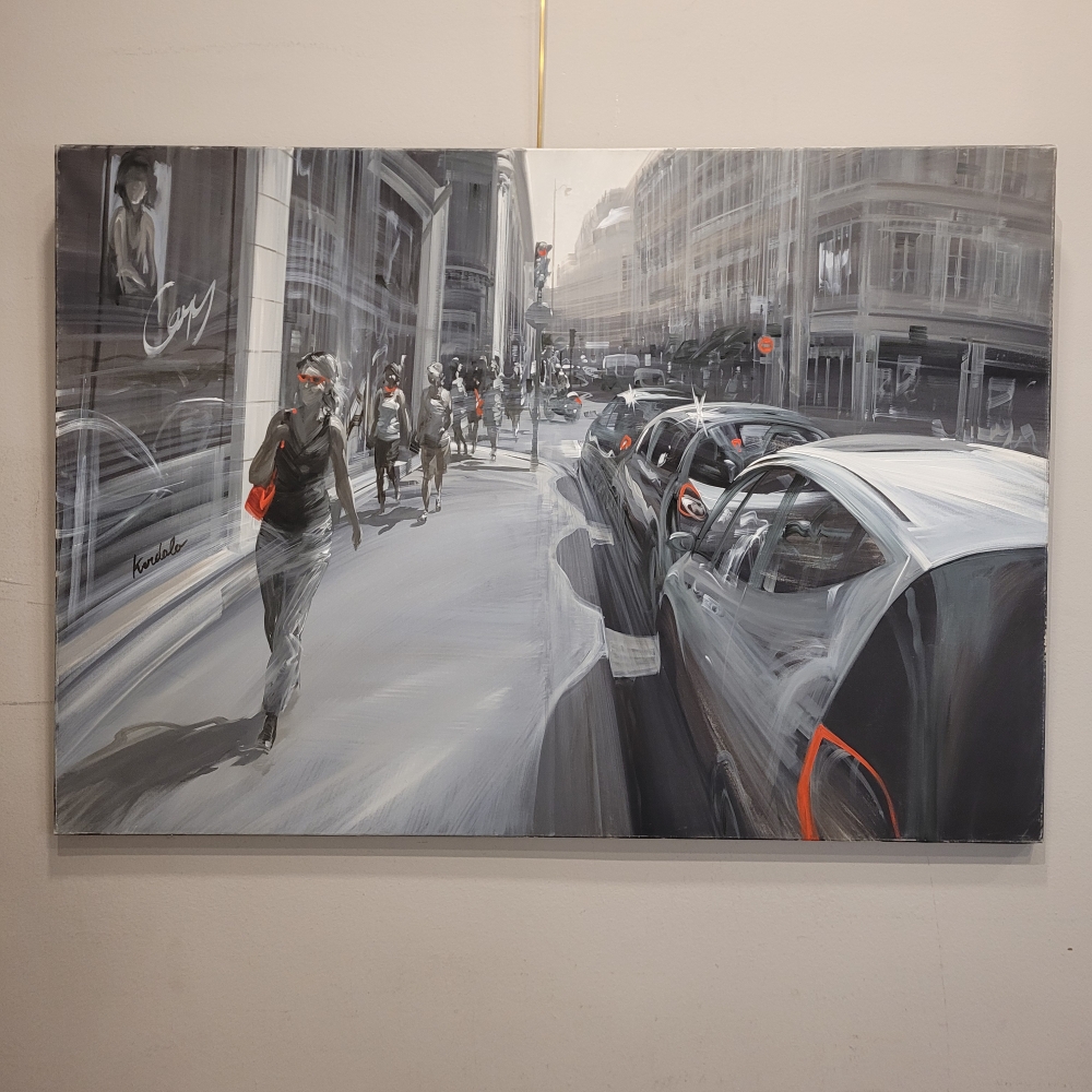 Kerdalo, “Faubourg Saint-Honoré, París”, acrílico sobre lienzo, Francia, siglo XXI