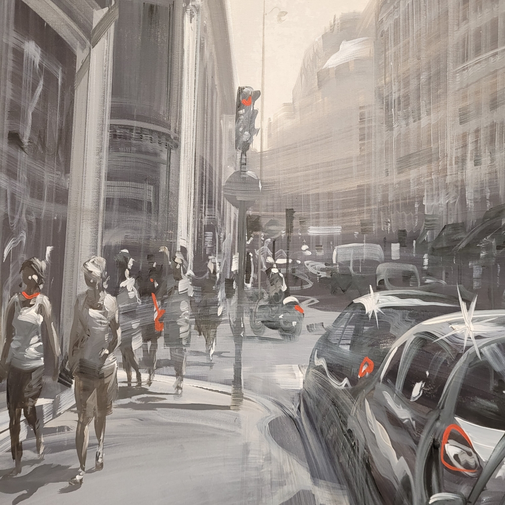 Kerdalo, “Faubourg Saint-Honoré, París”, acrílico sobre lienzo, Francia, siglo XXI