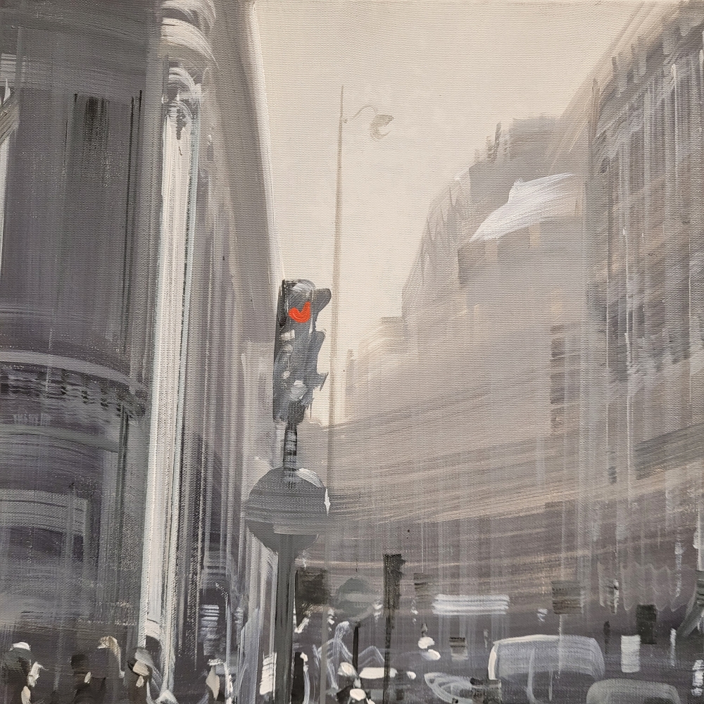 Kerdalo, “Faubourg Saint-Honoré, París”, acrílico sobre lienzo, Francia, siglo XXI